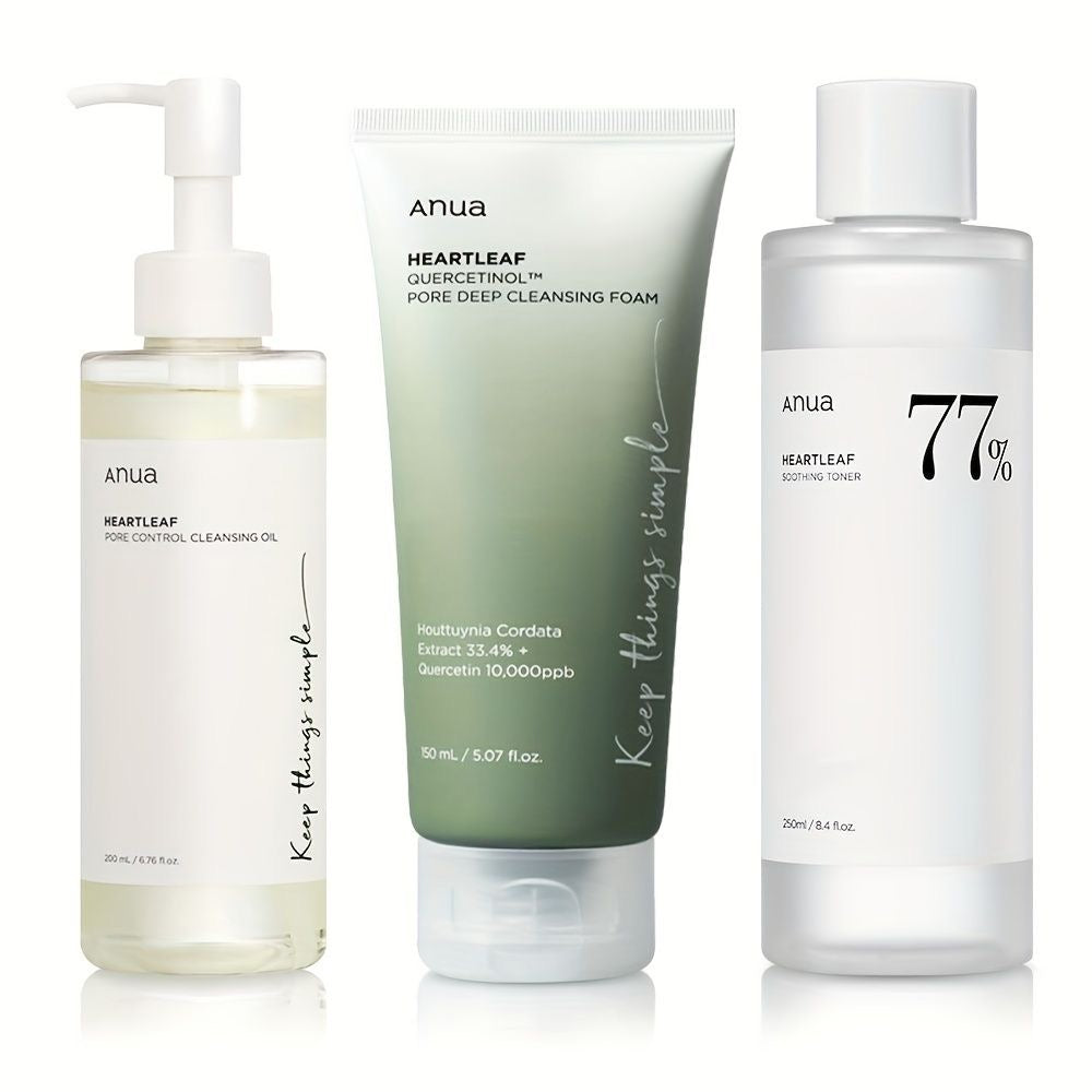 Korean Anua Skin Care Set Heartleaf 77% Toner Deep Cleansing Oil Remove Cosmetic Face Cleanser Skincare Products Original